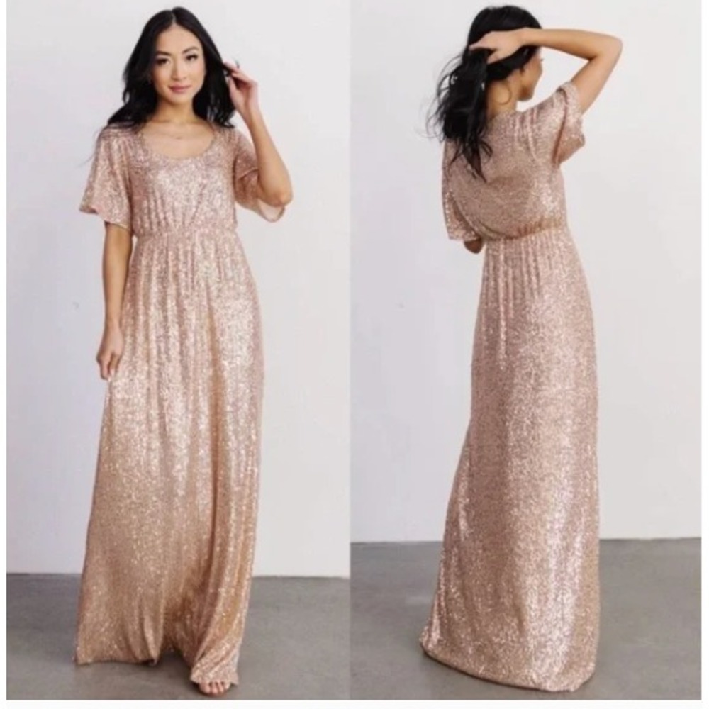 Baltic Born Rose Gold Gatsby Sequin Maxi Dress L Formal Cocktail Wedding Guest